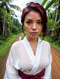 A stunning Brazilian woman lounges seductively in the Peruvian Amazon jungle
